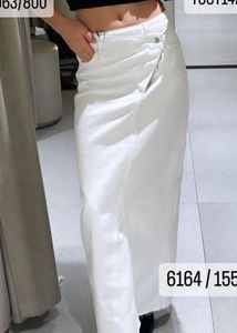 Trending Zara White Denim Maxi Skirt