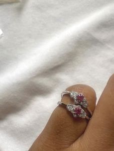 Pure Silver Toe Rings With Pink Stone