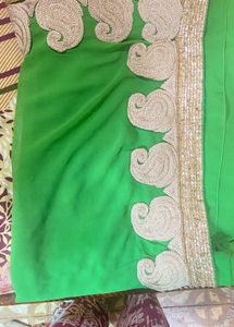 Green Heavy Border Saree Like New