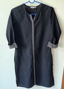 Max Black Kurta With White Embroidery