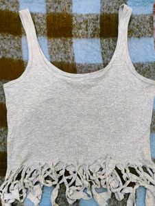 Gray Fringe Tank Top