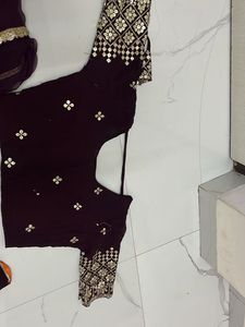 Burgundy Lehenga With Jodhpuri Faag ( Odhani)