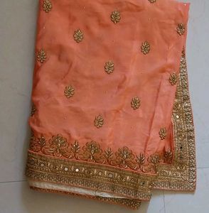 Festive Peach &amp; Cream Color Saree
