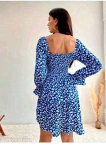 Floral Print Blue Mini Dress