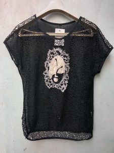 New With Tag Black Netted Cute Korean Top