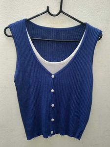 Blue Ribbed Tank Top