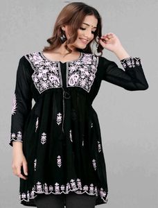 Black Embroidered Tunic Top