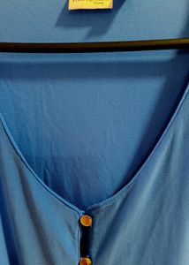 Blue Tie-Front Button-Down Top