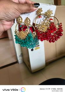 combo of 2 Stylish Beaded Hoop Earrings