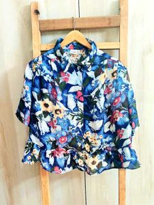 Floral Print Peplum Crop Top Size-44