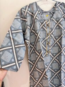 2pc Patterned Grey Casual Dress