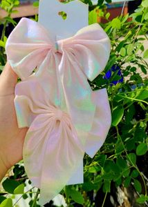 Iridescent Pink Bow Hair Clips