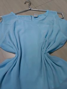 Blue Cold Shoulder Crop Top