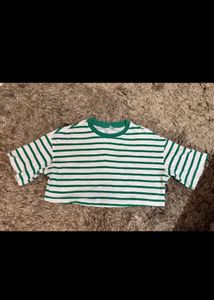 H&amp;M Green &amp; White Striped Crop Top