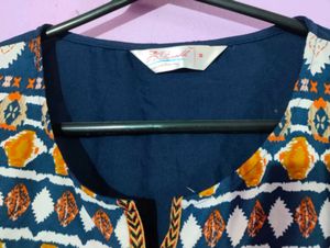 Patterned Navy Tunic Top