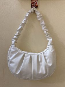 White Ruched Hobo Bag