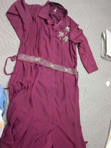 Purple One Side Duppta Dress With Belt
