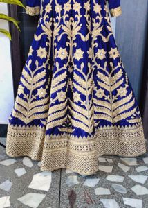 Elegant Navy Blue &amp; Gold Gown With Dupatta