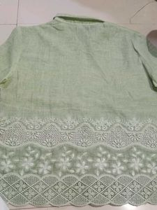 Green Lace Detail Button-Down