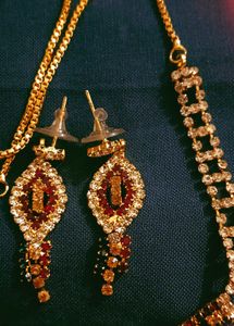 Diamond Necklace In Multi Color With Earning. ..