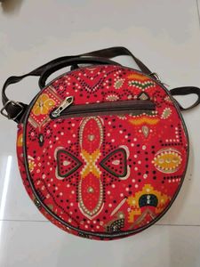 Red Kalamkari Printed Handbag