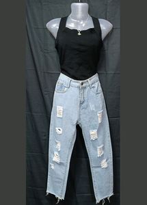 Ripped Raw Hem Jeans