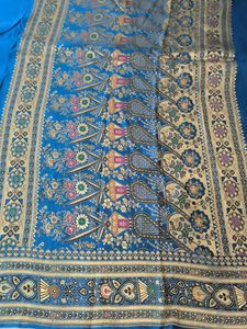 Pure Handloom Satin Silk Saree Blue Colour