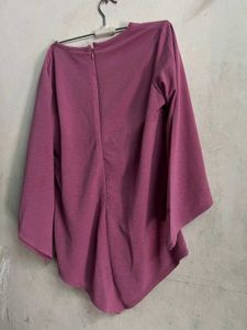 Pink Top With Full V Cut Sleeves