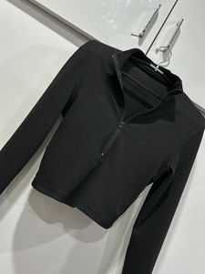 Ribbed Crop Top Black Zip Up