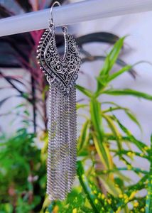 Boho Silver Chain Tassel Earrings
