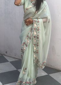 Pure Organza Heavy Work Saree🩵😍