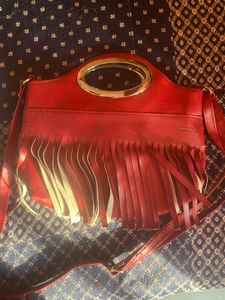 Red Handbag with Oval Handle