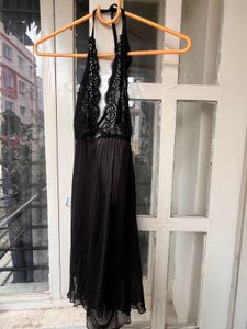 Lace Detail Black Lingerie Dress