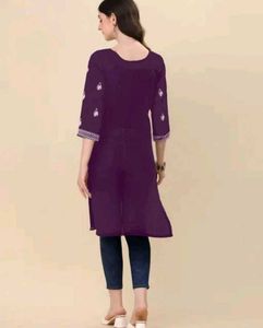 Purple Embroidered Kurti Top