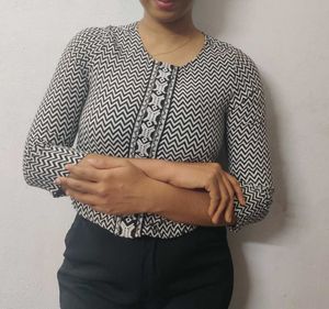 Patterned Black & White Top