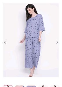 Clovia Women Purple &amp; Black Printed Night Suit