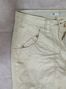 Beige Cargo Capri Pants