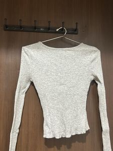 y2k Gray Ribbed Long Sleeve Top