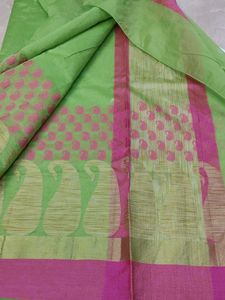 Green And Pink Tissue Saree