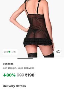 4 Set Black Sheer Babydoll Lingerie Night Dr