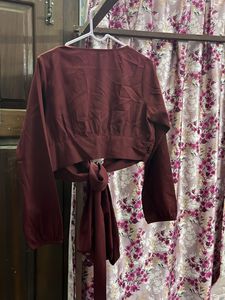 Burgundy Tie-Front Crop Top