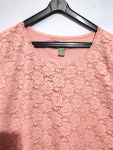 Pink Shell Lace Top
