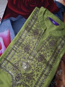 Olive Green Embroidered Kurti