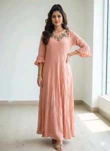 Elegant Peach Embroidered Gown