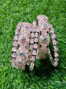 Pink Beaded Bangle Set