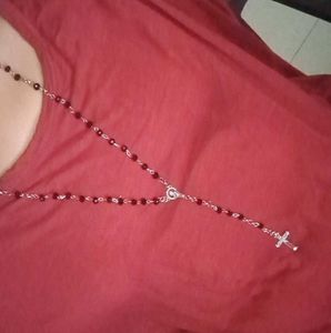 Gothic Black Beaded Cross Necklace