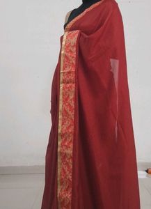 Rust Saree with Gold Border