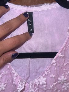 Pink Floral Embroidered Blouse