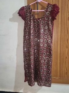 Maroon Embellished Kurta/Kurti