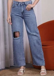 Shein High rise Cut out distressed stone wash jean